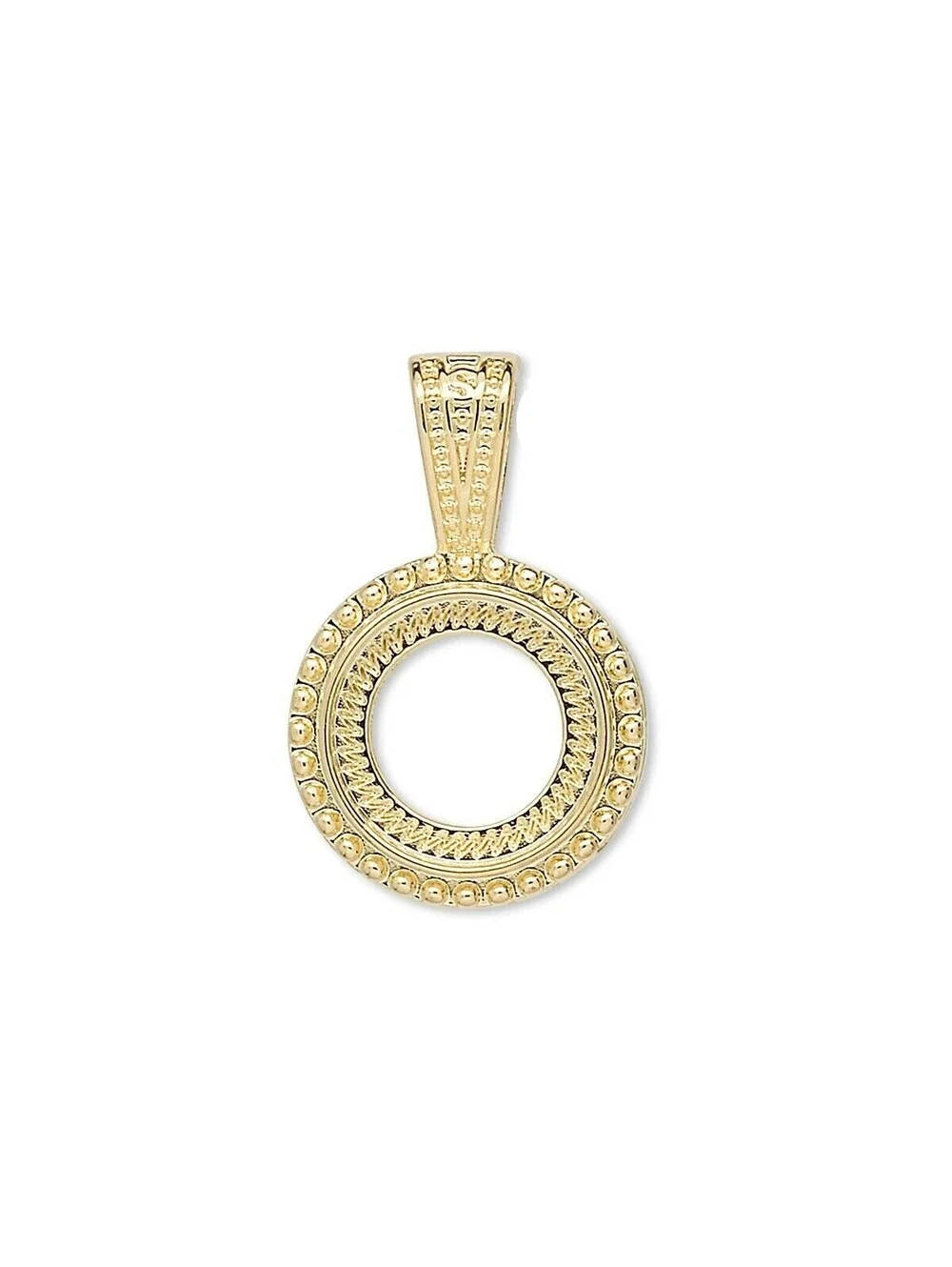 Gold 14K Plated Brass Fancy Dotted 12mm Round Cabochon Pendant Setting with Bail